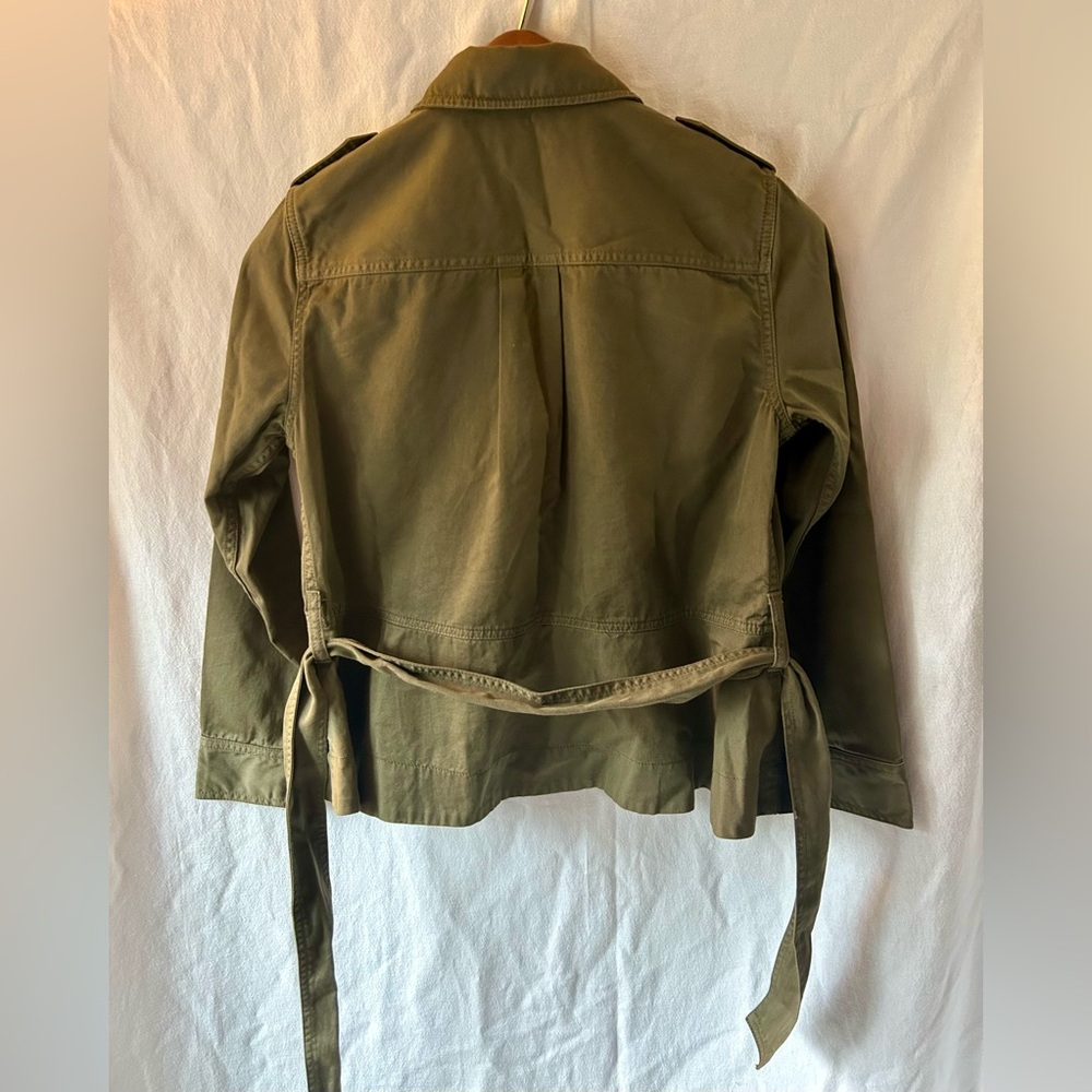 J. Crew Khaki Utility Jacket Cropped Fatigue Olive Green Tie Waist Women’s S - Picture 3 of 5